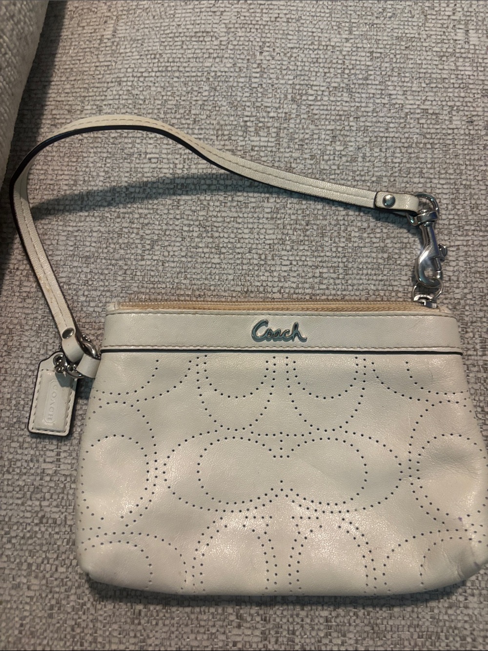 Coach Cream Leather Perforated Wristlet